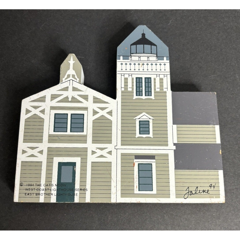 3 Cats Meow Lighthouses West Chop East Brother Chicamacomico Wooden Shelf Sitter - Picture 10 of 15